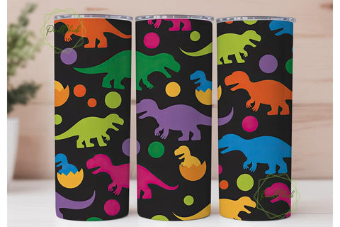 Colorful Dinosaurs 20oz Tumbler Wrap Sublimation PixelChick 