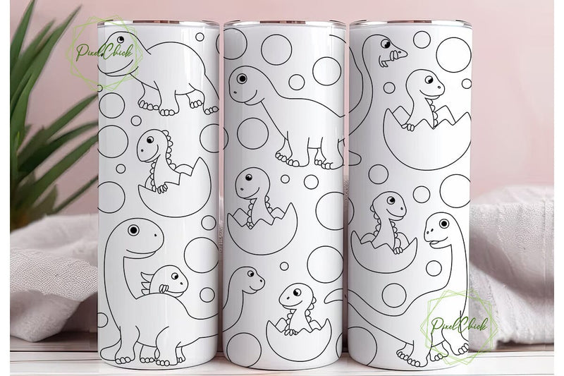 Colorful Dinosaurs 20oz Tumbler Wrap Sublimation PixelChick 