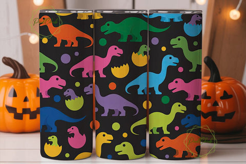 Colorful Dinosaurs 20oz Tumbler Wrap Sublimation PixelChick 