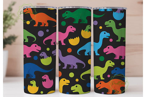 Colorful Dinosaurs 20oz Tumbler Wrap Sublimation PixelChick 