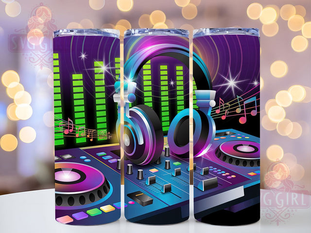 Colorful DJ Headphones Music Tumbler, Music Equalizer Cup, 20Oz Sublimation Wrap, Sound Engineer Drinkware, Audio Lover Gift, Colorful Music Mug Design, Vibrant DJ Tumbler Sublimation SvggirlplusArt 