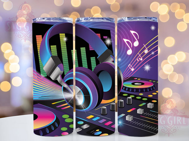 Colorful DJ Headphones Music Tumbler, Music Equalizer Cup, 20Oz Sublimation Wrap, Sound Engineer Drinkware, Audio Lover Gift, Colorful Music Mug Design, Vibrant DJ Tumbler Sublimation SvggirlplusArt 