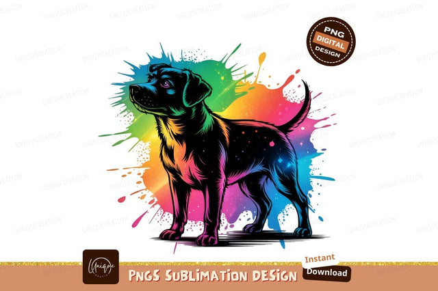 Colorful Dog With Rainbow Paint Splatter Art Sublimation Designangry 