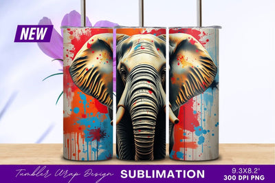 Colorful elephant art with paint splatters Sublimation Regulrcrative 