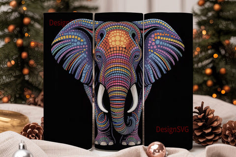 Colorful Elephant Mosaic 20oz Tumbler Sublimation DesignSVG 