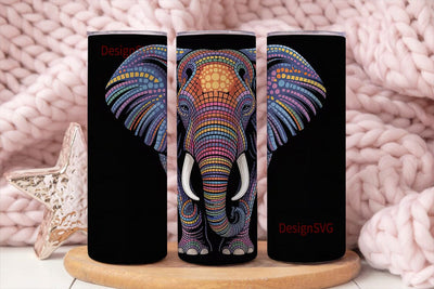 Colorful Elephant Mosaic 20oz Tumbler Sublimation DesignSVG 
