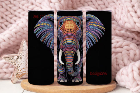 Colorful Elephant Mosaic 20oz Tumbler Sublimation DesignSVG 