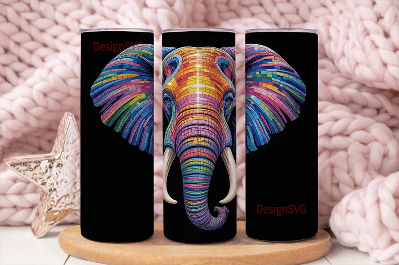 Colorful Elephant Mosaic 20oz Tumbler Sublimation DesignSVG 
