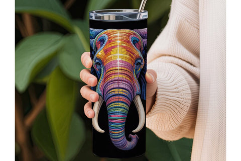 Colorful Elephant Mosaic 20oz Tumbler Sublimation DesignSVG 