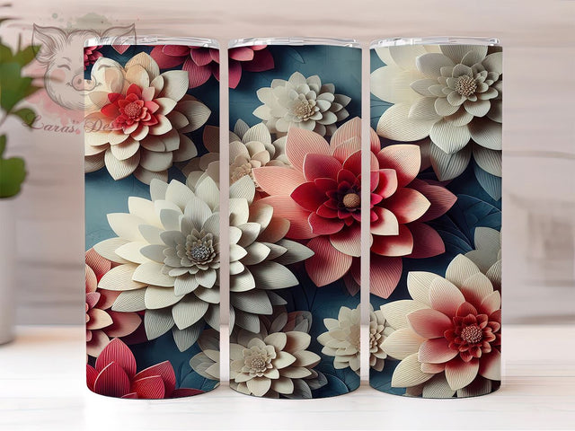 Colorful Exotic Flowers 20 oz Skinny Tumbler Sublimation Design, Straight & Tapered Tumbler Png, 3D Floral Tumbler Png, Digital Download PNG Sublimation Lara' s Designs 