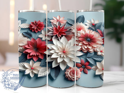 Colorful Exotic Flowers 20oz Skinny Tumbler PNG, Floral Tumbler Sublimation Wrap, Straight & Tapered Tumbler Wrap, Instant Digital Download Sublimation ToriDesigns 