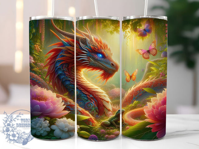Colorful Fantasy Dragon Tumbler, Fantasy Tumbler, Floral Wrap, Colorful Dragon, 20Oz Tumbler, Sublimation Design, Mythical Creature Sublimation ToriDesigns 