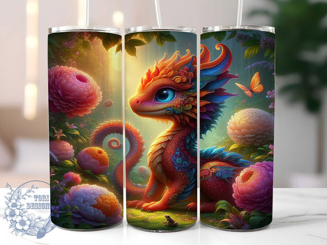 Colorful Fantasy Dragon Tumbler, Fantasy Tumbler, Floral Wrap, Colorful Dragon, 20Oz Tumbler, Sublimation Design, Mythical Creature Sublimation ToriDesigns 