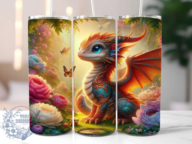 Colorful Fantasy Dragon Tumbler, Fantasy Tumbler, Floral Wrap, Colorful Dragon, 20Oz Tumbler, Sublimation Design, Mythical Creature Sublimation ToriDesigns 