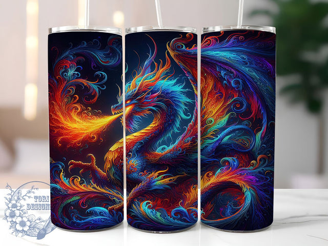 Colorful Fantasy Dragon Tumbler, Fire Breathing Dragon, Bright Dragon Design, 20Oz Sublimation Wrap, Vibrant Dragon Art, Fantasy Dragon Pattern, Tumbler Sublimation Sublimation ToriDesigns 