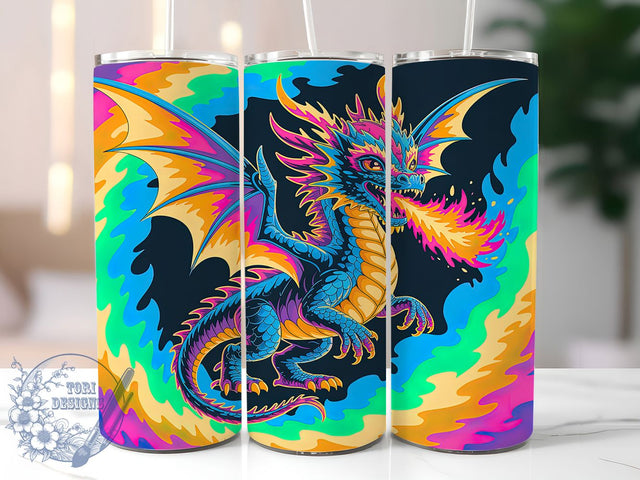 Colorful Fantasy Dragon Tumbler, Fire Breathing Dragon, Bright Dragon Design, 20Oz Sublimation Wrap, Vibrant Dragon Art, Fantasy Dragon Pattern, Tumbler Sublimation Sublimation ToriDesigns 