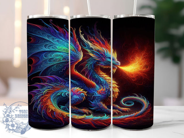 Colorful Fantasy Dragon Tumbler, Fire Breathing Dragon, Bright Dragon Design, 20Oz Sublimation Wrap, Vibrant Dragon Art, Fantasy Dragon Pattern, Tumbler Sublimation Sublimation ToriDesigns 