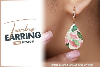 Colorful Feather Design Teardrop Earring Png Template Sublimation Regulrcrative 