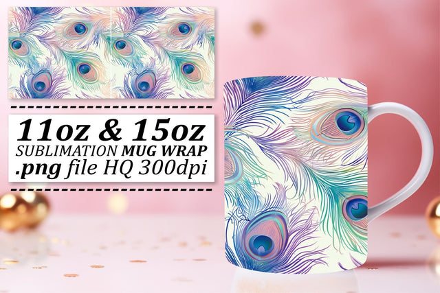 Colorful Feather Mug Sublimation: 11oz 15oz Joyful Patterns Sublimation afrosvg 