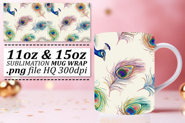 Colorful Feather Mug Sublimation: 11oz 15oz Playful Charm Sublimation afrosvg 