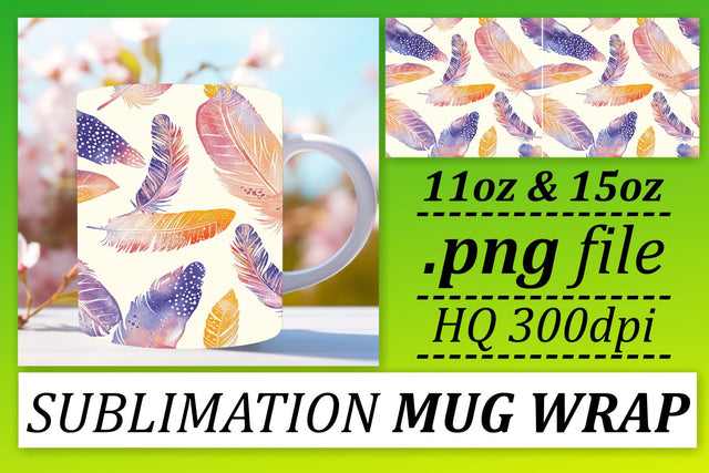 Colorful Feather Mug Sublimation: 11oz 15oz Playful Trends Sublimation afrosvg 