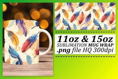 Colorful Feather Mug Sublimation: 11oz 15oz Trendy Charm Sublimation afrosvg 