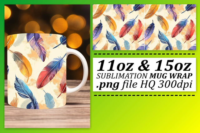 Colorful Feather Mug Sublimation: 11oz 15oz Trendy Charm Sublimation afrosvg 