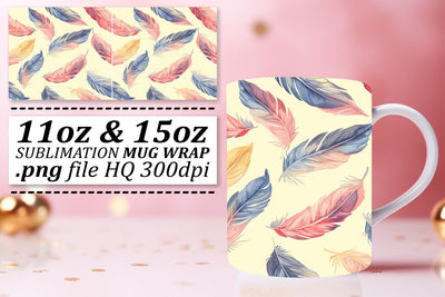 Colorful Feather Mug Sublimation: 11oz 15oz Vibrant Joy Sublimation afrosvg 