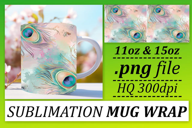 Colorful Feather Mug Wrap: Sublimation Delight for 11oz 15oz Cups Sublimation afrosvg 