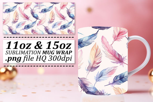 Colorful Feather Mug Wrap: Sublimation Delight for 11oz 15oz Cups Sublimation afrosvg 