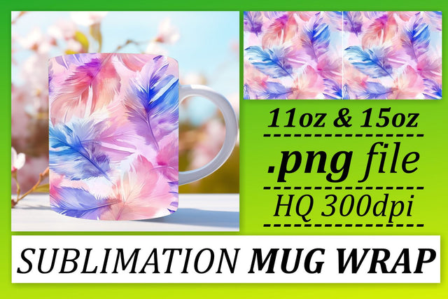Colorful Feather Pattern Mug Sublimation: 11oz 15oz Delightful Designs Sublimation afrosvg 