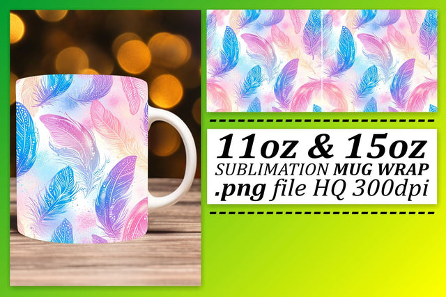 Colorful Feather Pattern Mug Sublimation: 11oz 15oz Delightful Designs Sublimation afrosvg 