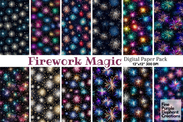 Colorful Fireworks | 4th of July New Years Digital Pattern Fine Purple Elephant Creations 