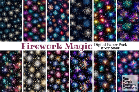 Colorful Fireworks | 4th of July New Years Digital Pattern Fine Purple Elephant Creations 