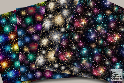 Colorful Fireworks | 4th of July New Years Digital Pattern Fine Purple Elephant Creations 