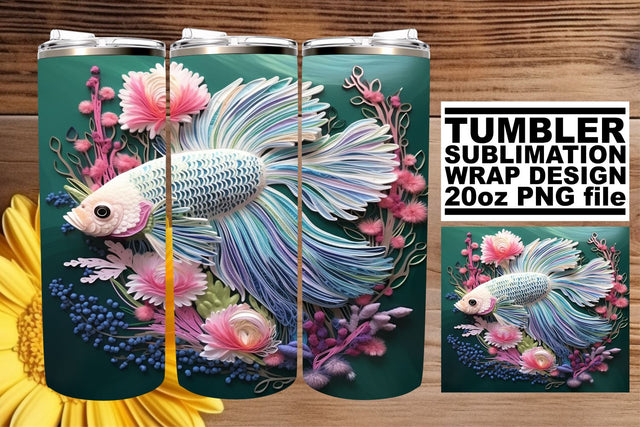 Colorful Fish 3D Embroidery Tumbler Artwork Sublimation afrosvg 