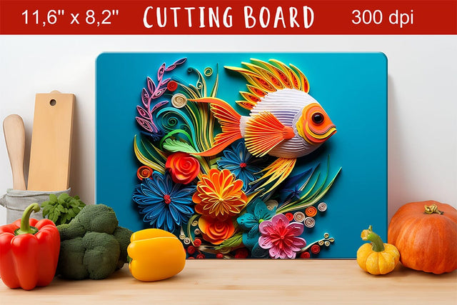 Colorful fish cutting board | 3d cutting board summer Sublimation Olga Boat Design 