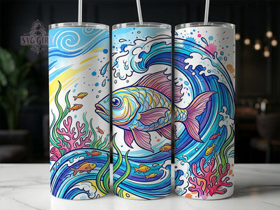 Colorful Fish Wave 20oz Tumbler, Colorful Fish Wave, Fish Wave, Colorful Fish, Fish Tumbler, Wave Tumbler, 20oz Tumbler, Tumbler Wrap Sublimation SvggirlplusArt 