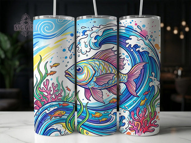 Colorful Fish Wave 20oz Tumbler, Colorful Fish Wave, Fish Wave, Colorful Fish, Fish Tumbler, Wave Tumbler, 20oz Tumbler, Tumbler Wrap Sublimation SvggirlplusArt 