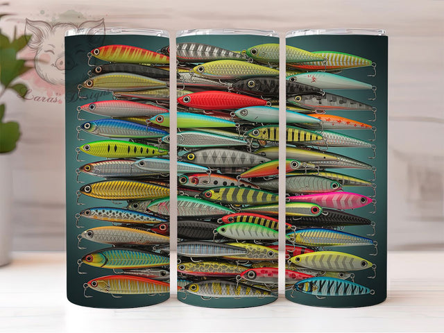 Colorful Fishing Lure Tumbler, Angler Tumbler Design, 20oz Tumbler Wrap, Sublimation Design, Outdoor Sports Gift, Bright Fishing Tumbler, Fisherman Wrap Sublimation Lara' s Designs 
