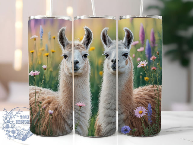 Colorful Floral Alpaca Tumbler, Spring Flowers Tumbler, Colorful Alpaca Wrap, Stylish 20oz Wrap, Sublimation Design, Trendy Gift Idea, Inspirational Spring Tumbler Sublimation ToriDesigns 