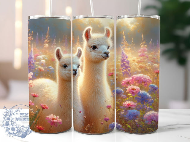 Colorful Floral Alpaca Tumbler, Spring Flowers Tumbler, Colorful Alpaca Wrap, Stylish 20oz Wrap, Sublimation Design, Trendy Gift Idea, Inspirational Spring Tumbler Sublimation ToriDesigns 