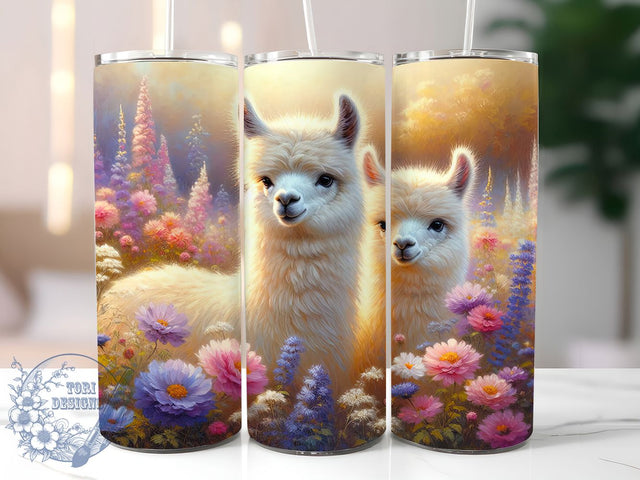 Colorful Floral Alpaca Tumbler, Spring Flowers Tumbler, Colorful Alpaca Wrap, Stylish 20oz Wrap, Sublimation Design, Trendy Gift Idea, Inspirational Spring Tumbler Sublimation ToriDesigns 