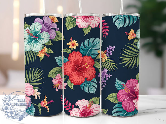 Colorful Floral Art Tumbler, Black Background, Floral Art, Vibrant Design, Botanical Pattern, 20Oz Tumbler, Sublimation Wrap Sublimation ToriDesigns 