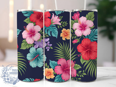 Colorful Floral Art Tumbler, Black Background, Floral Art, Vibrant Design, Botanical Pattern, 20Oz Tumbler, Sublimation Wrap Sublimation ToriDesigns 
