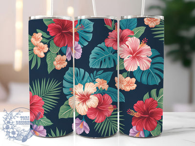 Colorful Floral Art Tumbler, Black Background, Floral Art, Vibrant Design, Botanical Pattern, 20Oz Tumbler, Sublimation Wrap Sublimation ToriDesigns 
