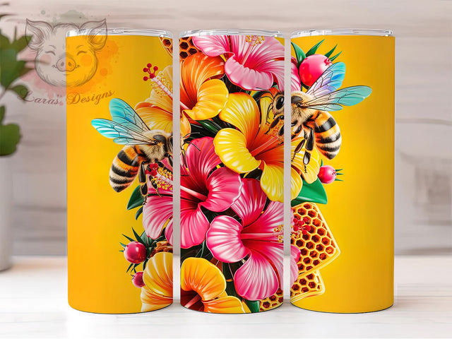 Colorful Floral Bee Tumbler, Cute Nature Wrap, Colorful Bee Cup, Artistic Sublimation Design, Valentine Gift Tumbler, Sweet Bee Wrap, Adorable Floral Cup Sublimation Lara' s Designs 