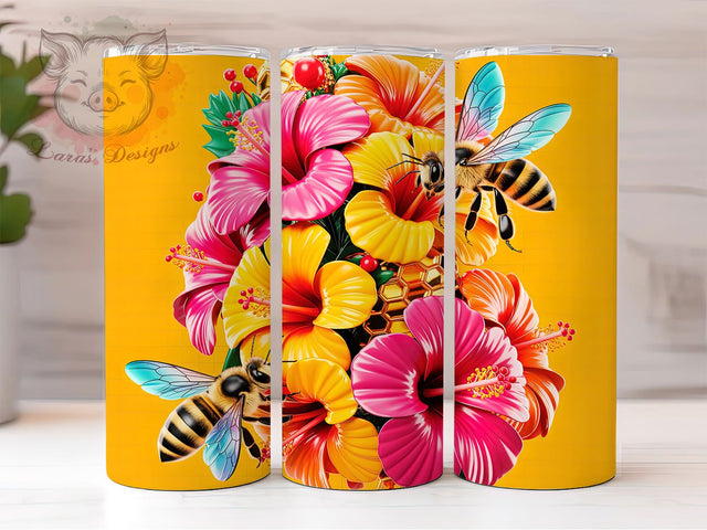 Colorful Floral Bee Tumbler, Cute Nature Wrap, Colorful Bee Cup, Artistic Sublimation Design, Valentine Gift Tumbler, Sweet Bee Wrap, Adorable Floral Cup Sublimation Lara' s Designs 