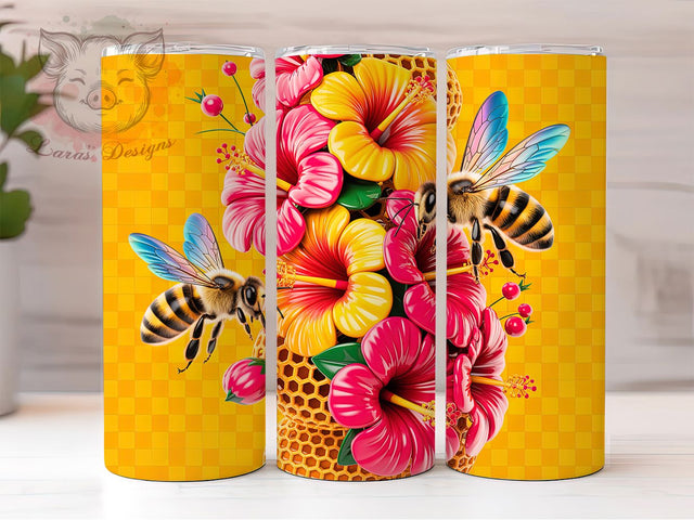 Colorful Floral Bee Tumbler, Cute Nature Wrap, Colorful Bee Cup, Artistic Sublimation Design, Valentine Gift Tumbler, Sweet Bee Wrap, Adorable Floral Cup Sublimation Lara' s Designs 
