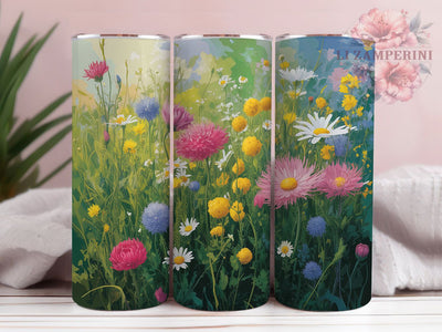 Colorful Floral Bloom Tumbler, Colorful Flowers, Vibrant Style, Nature Theme, Whimsical Art, 20Oz Tumbler, Sublimation Wrap Sublimation Li Zamperini 